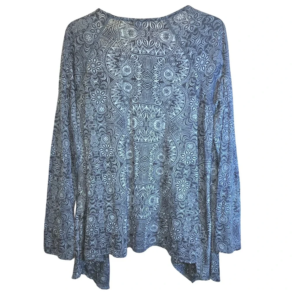 Prana Long Sleeve Open Tunic Cardigan Top Cascade Sz Large Blue Navy Waterfall - Picture 4 of 10